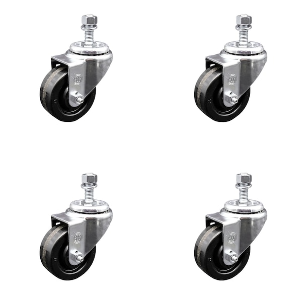 3.5 Inch SS Phenolic Wheel Swivel 3/8 Inch Threaded Stem Caster Set SCC